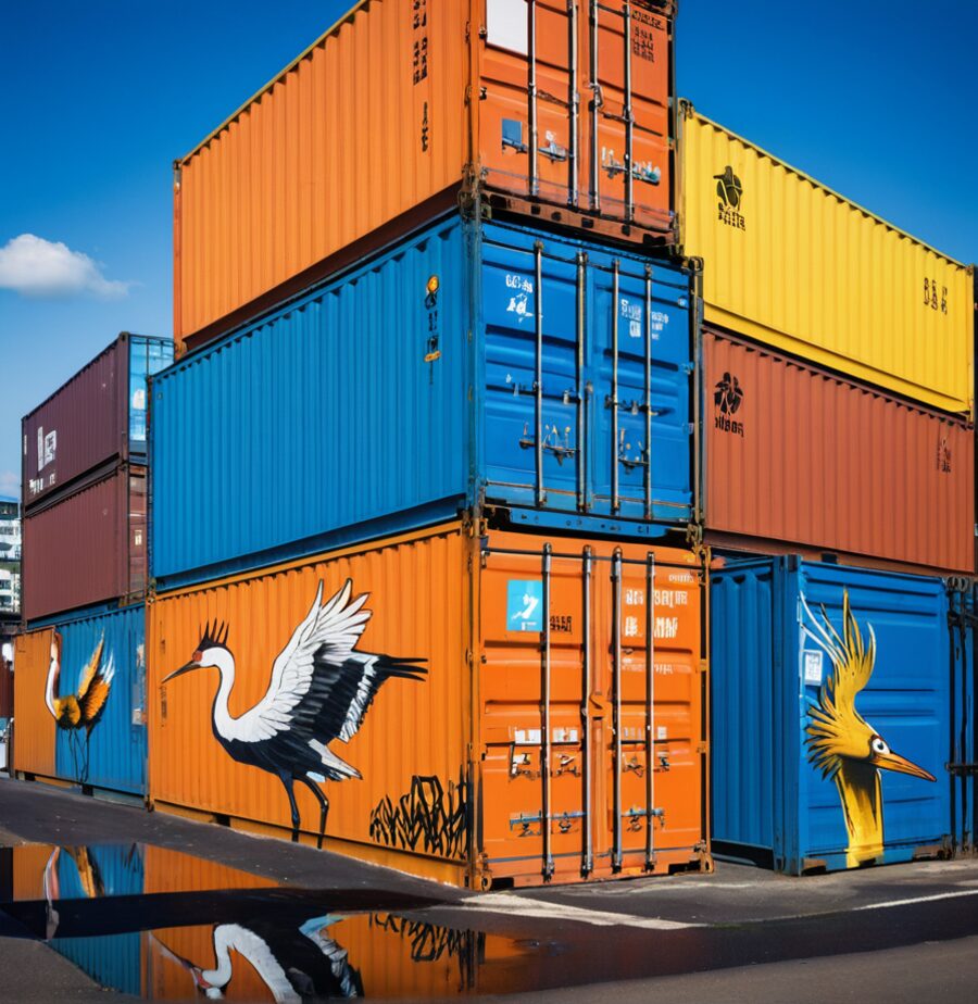 Hamburger Hafen mit Containern und Street Art